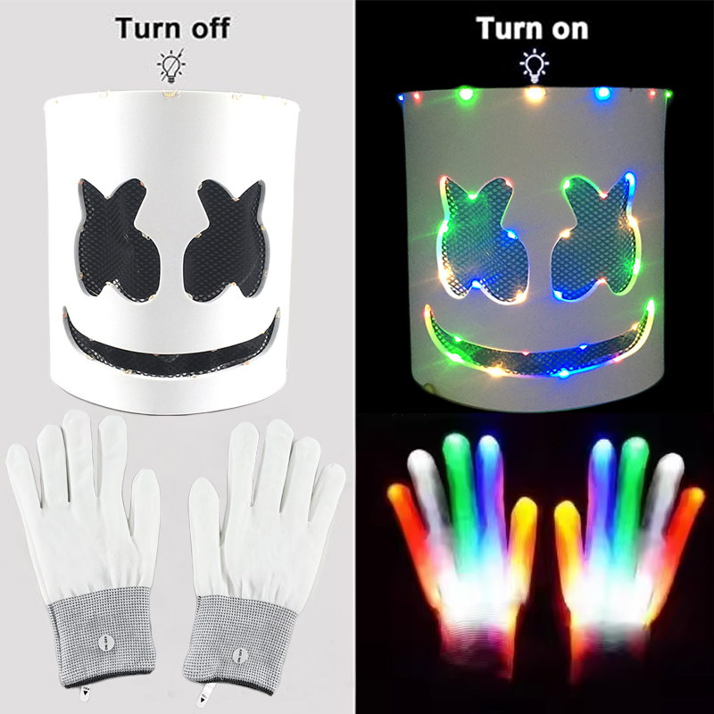 LED 라이트업 마스크와 장갑 DJ 마시멜로 헤드 헬멧 - Led Gloves Music 리뷰 및 가격
